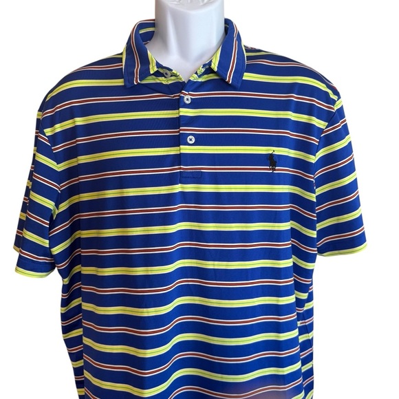 Polo Ralph Lauren Performance Stripe Short Sleeve Polo Shirt XL Blue Yellow Red - Picture 2 of 8